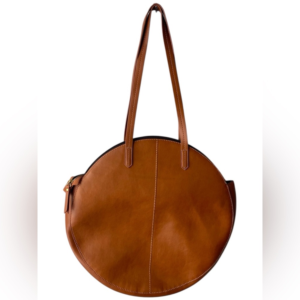 Universally Threaded Cognac Round Faux Leather Shoulder Tote Bag